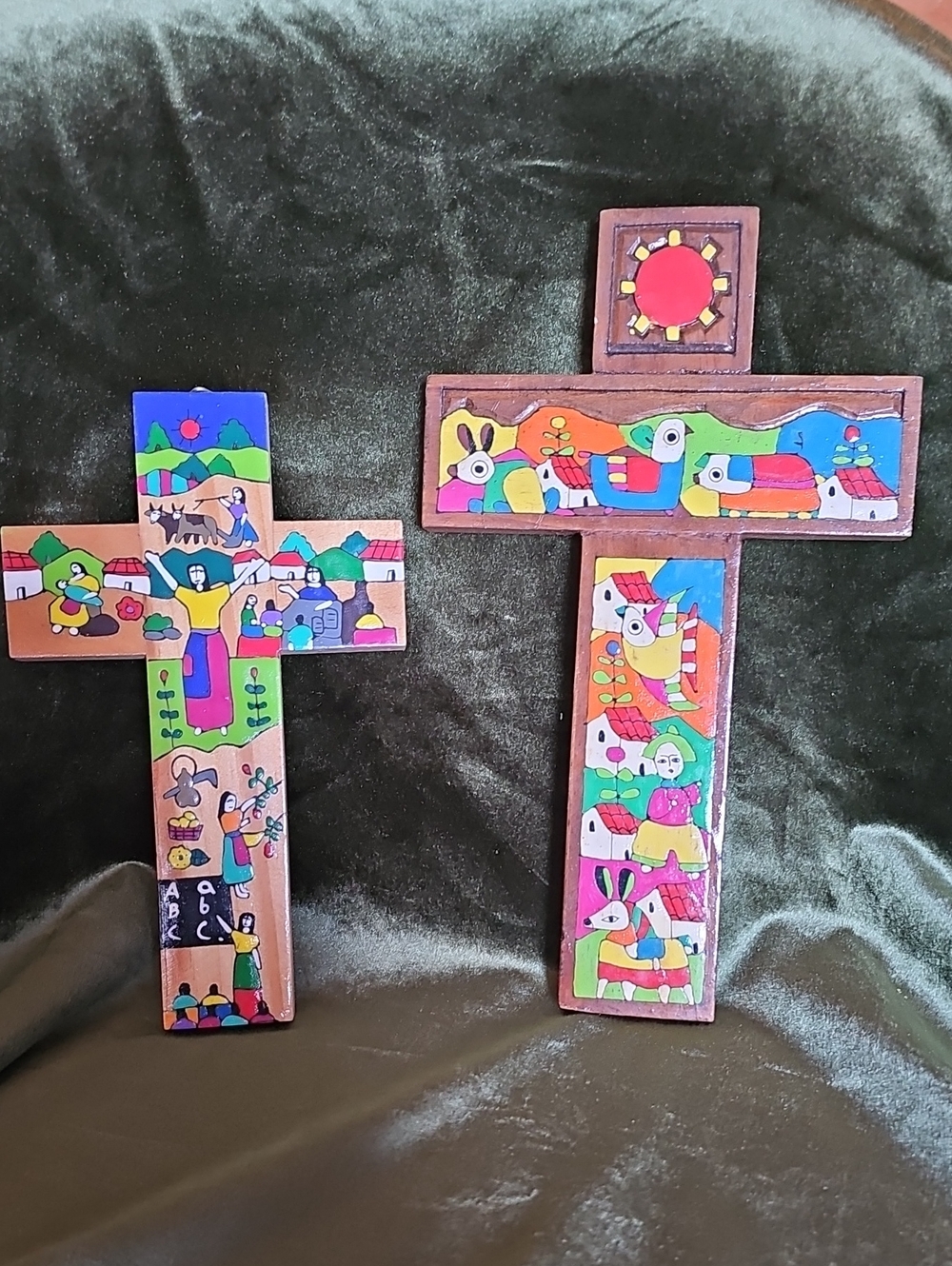 Hand-Painted Wooden Folk Art Wall c Crosses from El Salvador.